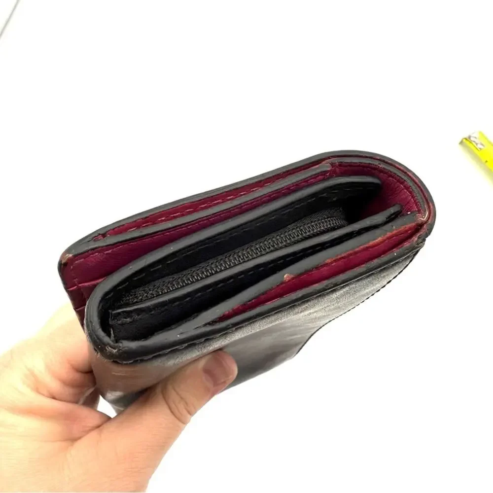 Coach Bleecker Wallet Black Leather Embossed Signature Carriage Logo Pink Lining
